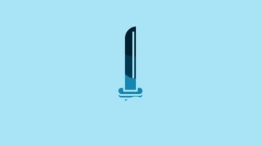 Blue Traditional Japanese katana icon isolated on blue background. Japanese sword. 4K Video motion graphic animation.