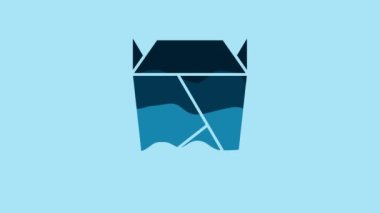 Blue Chinese restaurant opened take out box filled icon isolated on blue background. Take away food. 4K Video motion graphic animation.
