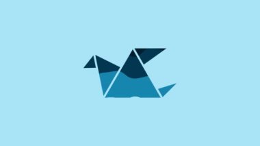 Blue Origami bird icon isolated on blue background. 4K Video motion graphic animation.