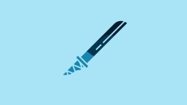 Blue Traditional Japanese katana icon isolated on blue background. Japanese sword. 4K Video motion graphic animation.