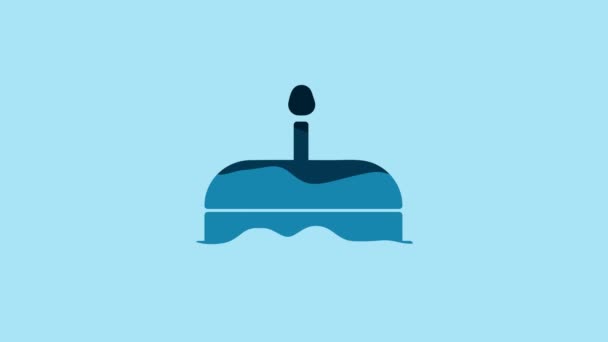 Blue Cake Burning Candles Icon Isolated Blue Background Happy Birthday — Vídeo de Stock