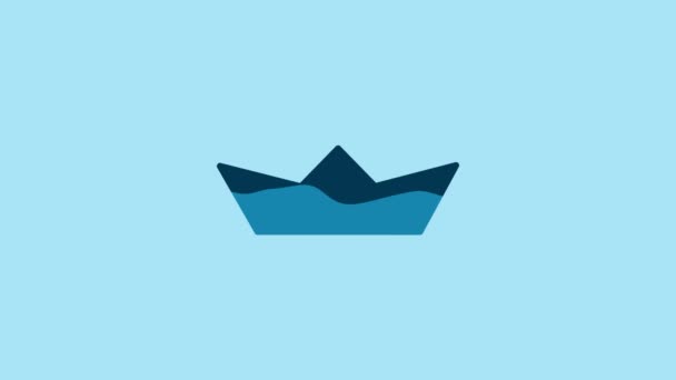 Blue Folded Paper Boat Icon Isolated Blue Background Origami Paper — стоковое видео