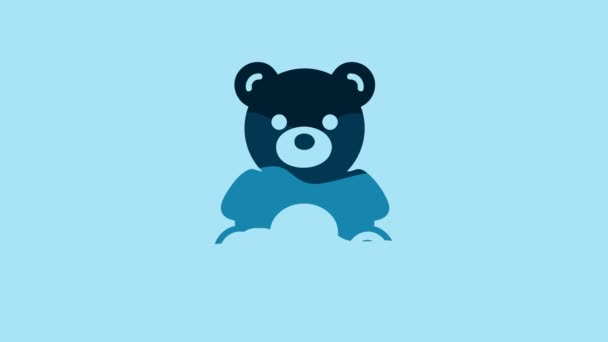 Blue Teddy Bear Plush Toy Icon Isolated Blue Background Video — Vídeo de Stock