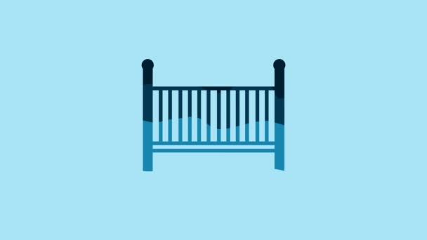 Blue Baby Crib Cradle Bed Icon Isolated Blue Background Video — Stockvideo