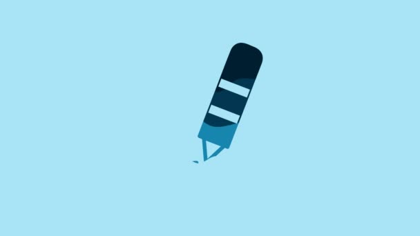 Blue Wax Crayon Drawing Icon Isolated Blue Background Video Motion — Stock Video