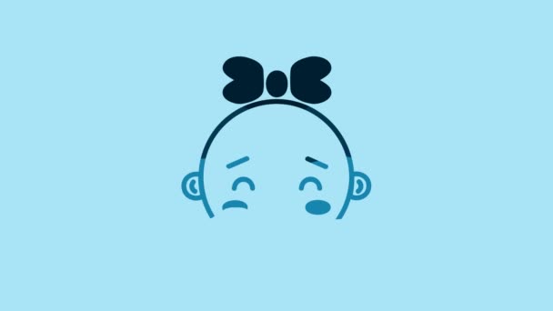Blue Happy Little Girl Head Icon Isolated Blue Background Face — ストック動画