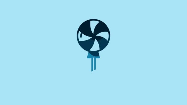 Blue Lollipop Icon Isolated Blue Background Candy Sign Food Delicious — Stockvideo