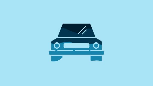 Blue Car Icon Isolated Blue Background Front View Video Motion — Stok video