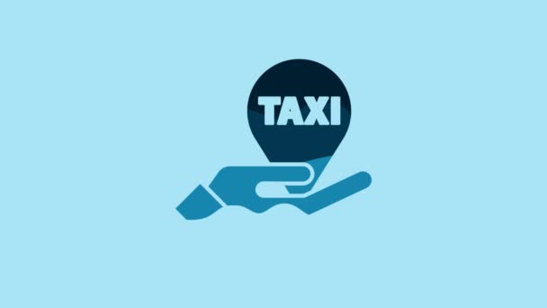 Blue Hand Map Pointer Taxi Icon Isolated Blue Background Location — Αρχείο Βίντεο