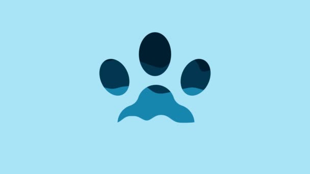 Blue Paw Print Icon Isolated Blue Background Dog Cat Paw — Αρχείο Βίντεο