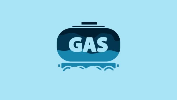 Blue Gas Railway Cistern Icon Isolated Blue Background Train Gasoline — ストック動画