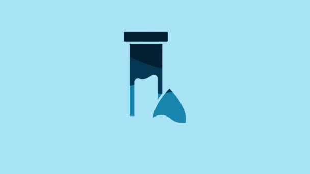 青色の背景に隔離されたブルーオイルガソリン試験管のアイコン 4Kビデオモーショングラフィックアニメーション — ストック動画