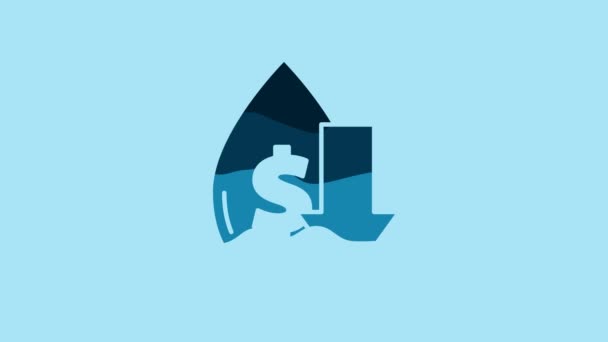 Blue Drop Crude Oil Price Icon Isolated Blue Background Oil — 图库视频影像