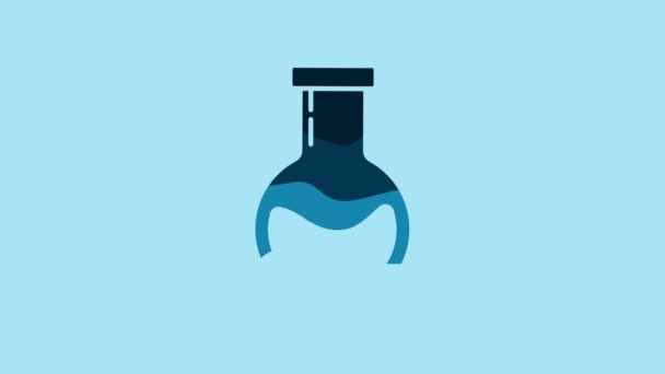 青色の試験管とフラスコ 青色の背景に隔離された化学実験室の試験アイコン 研究室のガラス製品のサイン 4Kビデオモーショングラフィックアニメーション — ストック動画