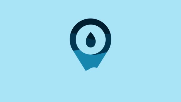 蓝色充填汽油位置图标隔离在蓝色背景 加油站和地图指针 4K视频运动图形动画 — 图库视频影像