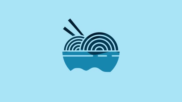 Blue Asian Noodles Bowl Chopsticks Icon Isolated Blue Background Street — Video Stock