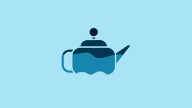 Blue Traditional Japanese tea ceremony icon isolated on blue background. Teapot with cup. 4K Video motion graphic animation.