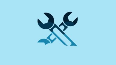 Blue Wrench icon isolated on blue background. Spanner icon. 4K Video motion graphic animation.