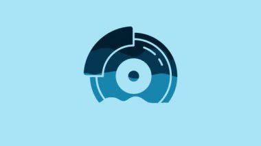 Blue Car brake disk with caliper icon isolated on blue background. 4K Video motion graphic animation.