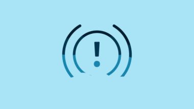 Blue Brake system warning icon isolated on blue background. Exclamation mark in the car. Dashboard attention sign. 4K Video motion graphic animation.