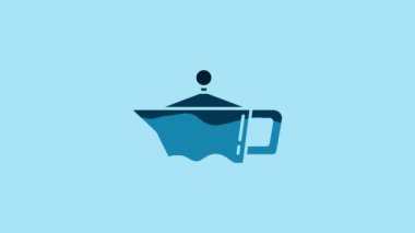 Blue Canister for motor machine oil icon isolated on blue background. Oil gallon. Oil change service and repair. 4K Video motion graphic animation.
