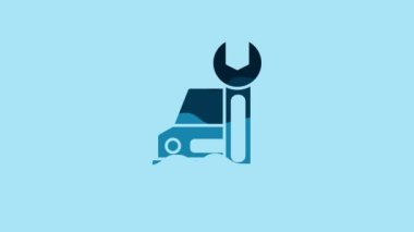 Blue Car service icon isolated on blue background. Auto mechanic service. Repair service auto mechanic. Maintenance sign. 4K Video motion graphic animation.