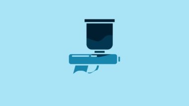 Blue Paint spray gun icon isolated on blue background. 4K Video motion graphic animation.