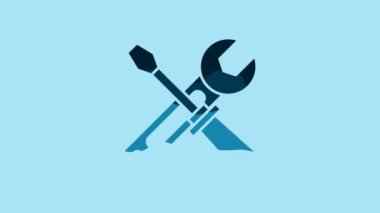 Blue Screwdriver and wrench tools icon isolated on blue background. Service tool symbol. 4K Video motion graphic animation.