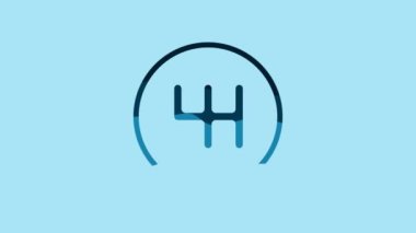 Blue Gear shifter icon isolated on blue background. Transmission icon. 4K Video motion graphic animation.