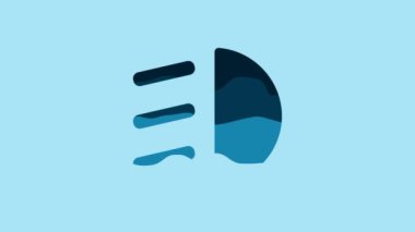 Blue High beam icon isolated on blue background. Car headlight. 4K Video motion graphic animation.
