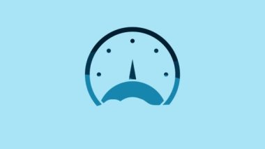 Blue Speedometer icon isolated on blue background. 4K Video motion graphic animation.