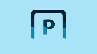Blue Parking icon isolated on blue background. Street road sign. 4K Video motion graphic animation.