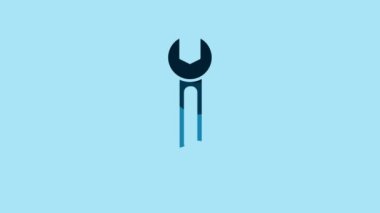 Blue Wrench icon isolated on blue background. Spanner icon. 4K Video motion graphic animation.
