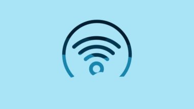 Blue Wi-Fi wireless internet network symbol icon isolated on blue background. 4K Video motion graphic animation.