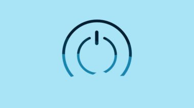 Blue Power button icon isolated on blue background. Start sign. 4K Video motion graphic animation.