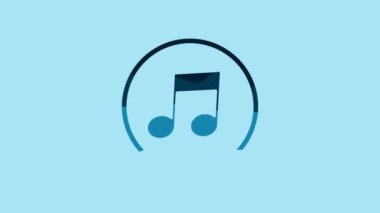 Blue Music note, tone icon isolated on blue background. 4K Video motion graphic animation.