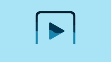 Blue Play in square icon isolated on blue background. 4K Video motion graphic animation.