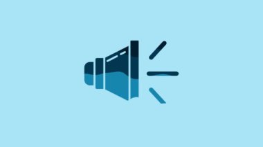 Blue Speaker volume, audio voice sound symbol, media music icon isolated on blue background. 4K Video motion graphic animation.