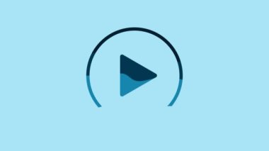 Blue Play in circle icon isolated on blue background. 4K Video motion graphic animation.