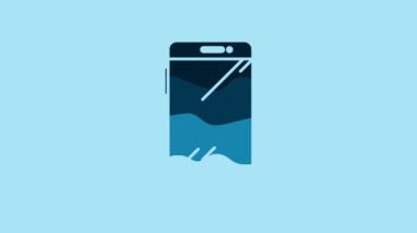 Blue Smartphone, mobile phone icon isolated on blue background. 4K Video motion graphic animation.