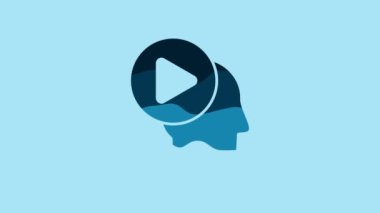 Blue Head people with play button icon isolated on blue background. 4K Video motion graphic animation.