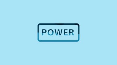 Blue Power button icon isolated on blue background. Start sign. 4K Video motion graphic animation.