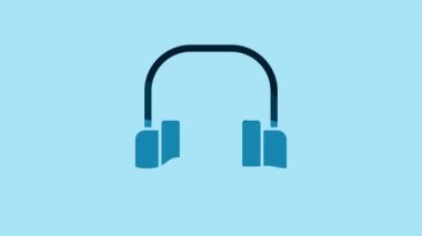 Blue Headphones icon isolated on blue background. Earphones. Concept for listening to music, service, communication and operator. 4K Video motion graphic animation.