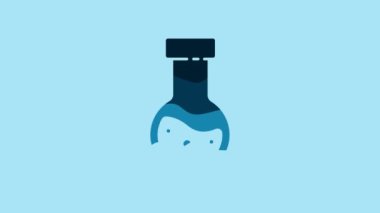 Blue Test tube and flask chemical laboratory test icon isolated on blue background. Laboratory glassware sign. 4K Video motion graphic animation.