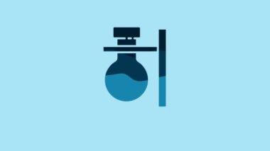Blue Glass test tube flask on stand icon isolated on blue background. Laboratory equipment. 4K Video motion graphic animation.
