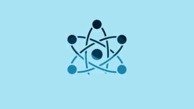 Blue Atom icon isolated on blue background. Symbol of science, education, nuclear physics, scientific research. 4K Video motion graphic animation.