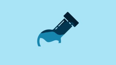 Blue Test tube and flask chemical laboratory test icon isolated on blue background. Laboratory glassware sign. 4K Video motion graphic animation.