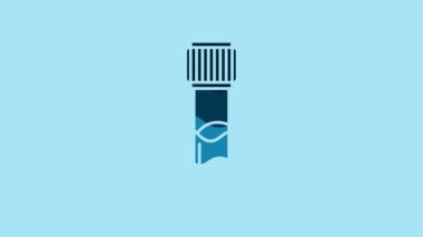 Blue Test tube and flask chemical laboratory test icon isolated on blue background. Laboratory glassware sign. 4K Video motion graphic animation.