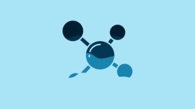 Blue Molecule icon isolated on blue background. Structure of molecules in chemistry, science teachers innovative educational poster. 4K Video motion graphic animation.