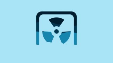 Blue Radioactive icon isolated on blue background. Radioactive toxic symbol. Radiation Hazard sign. 4K Video motion graphic animation.